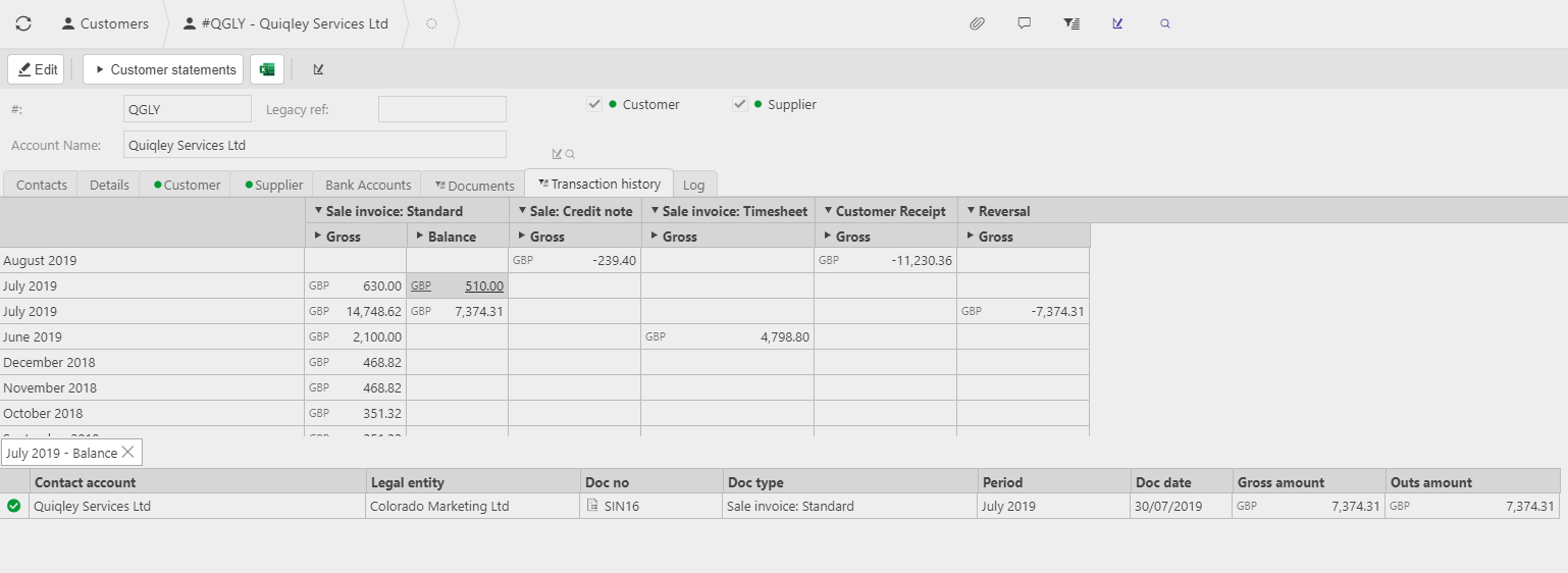 Contact Account history